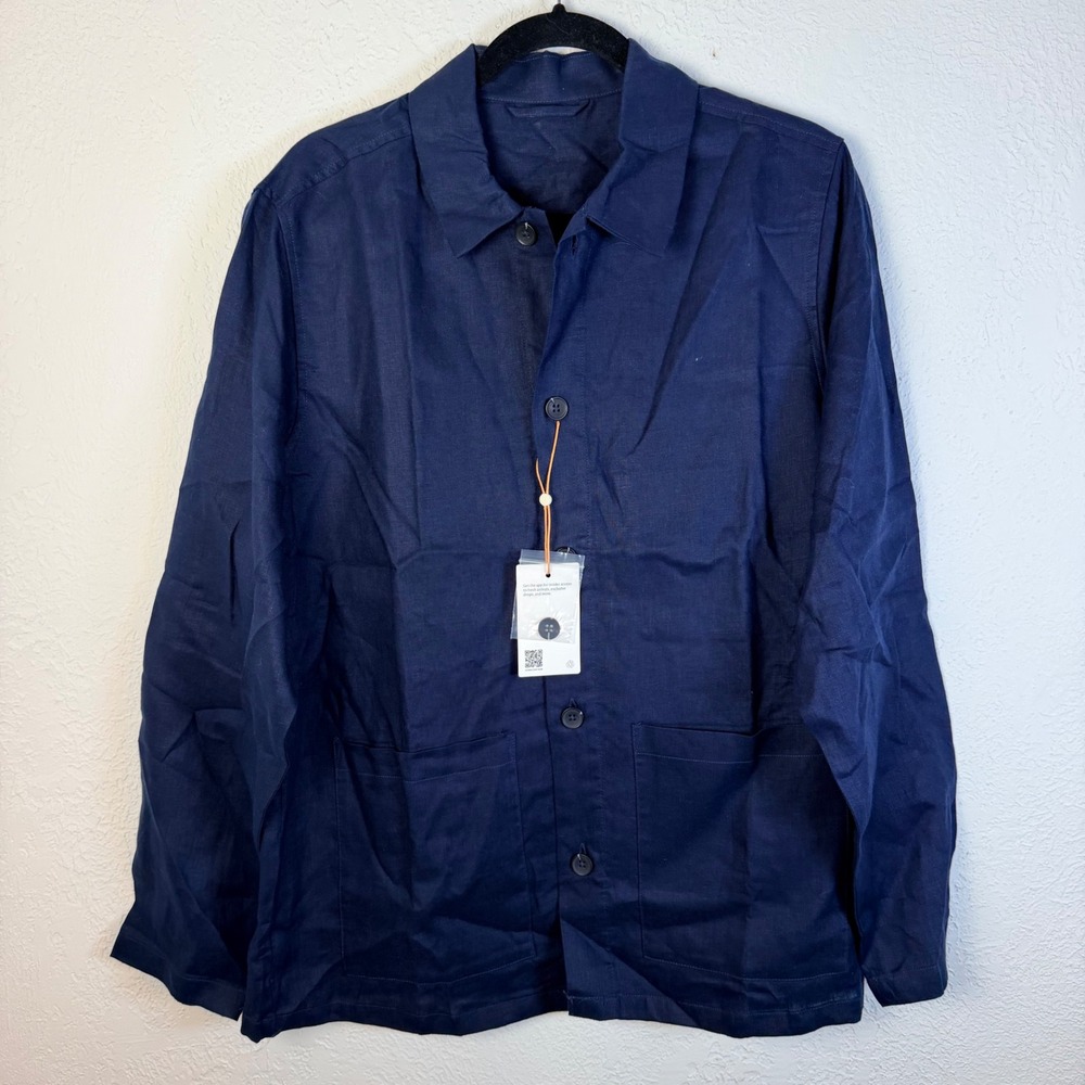 NEW $70 Quince Mens M European Linen Chore Jacket Deep Navy Blue Classic Coastal